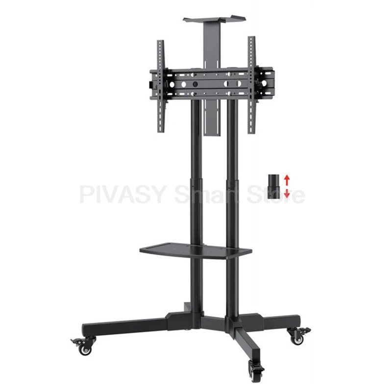 Mobile TV Stand Rolling Cart for LCD LED TV 32-85 Inch Adjustable Height Portable Large Screen Display Holder with Shelf Wheels