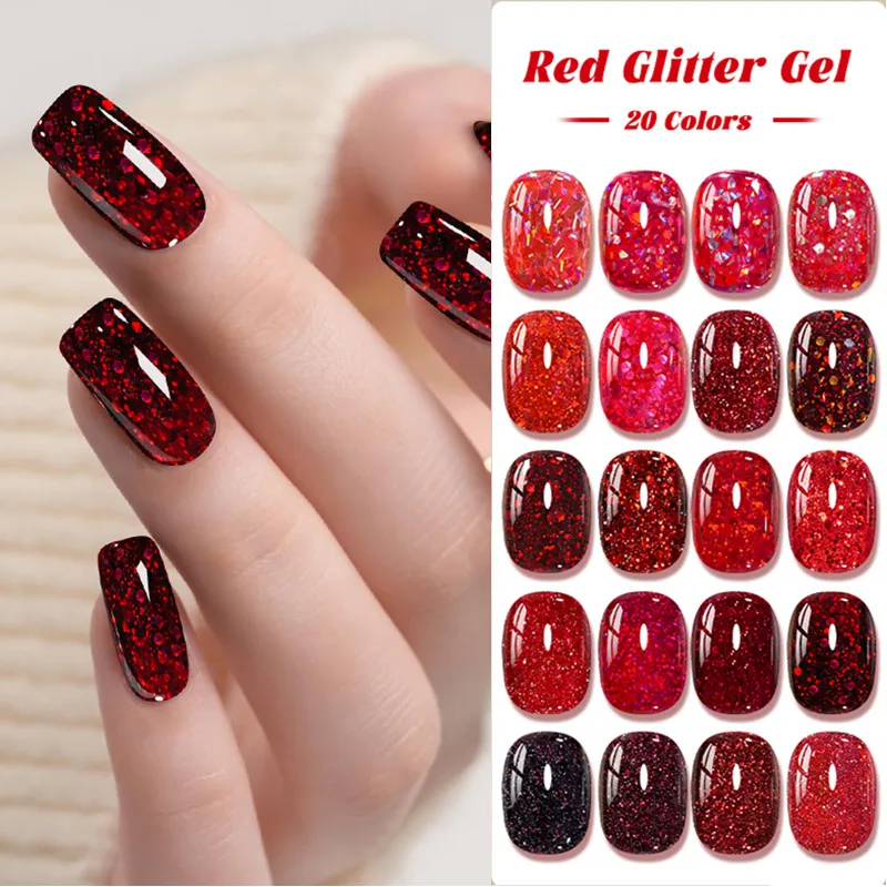 Red Glitter Gel Nai…