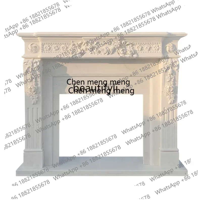 Stone Carving Fireplace Marble French Fireplace Mantel White Marble Material Living Room Curio Cabinet Floor European Custom