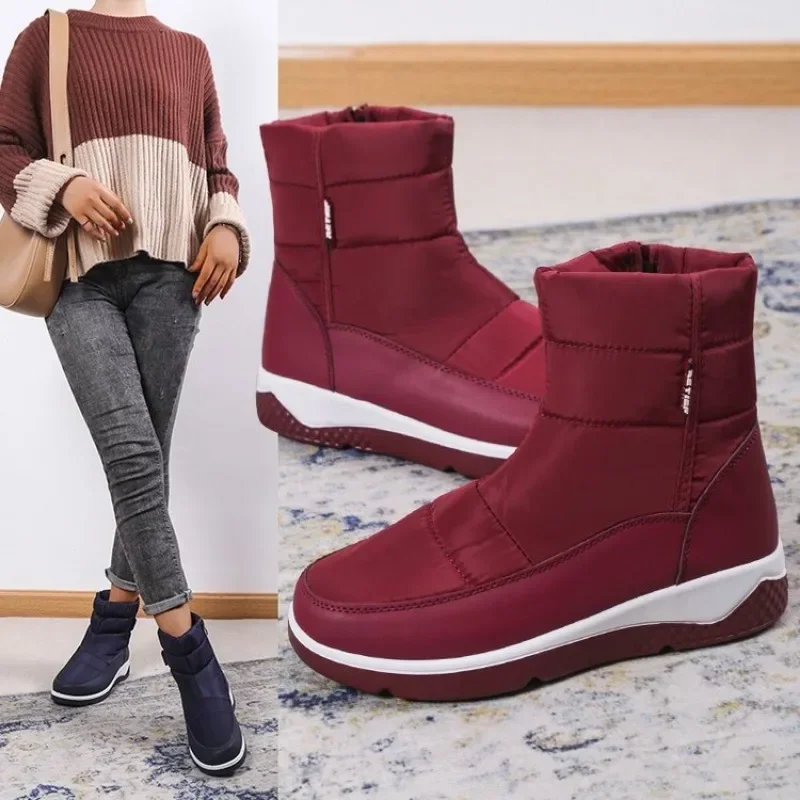 Botas de nieve impermeables para mujer, botines gruesos y cálidos con plataforma de felpa larga, zapatos acolchados de algodón antideslizantes para invierno, novedad de 2023