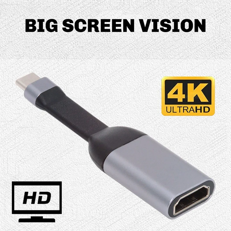 【한정 재고!】USB-C Type-C - 미니 디스플레이포트 DP 플랫 케이블 4K HD 컨버터 휴대용 호환 가능