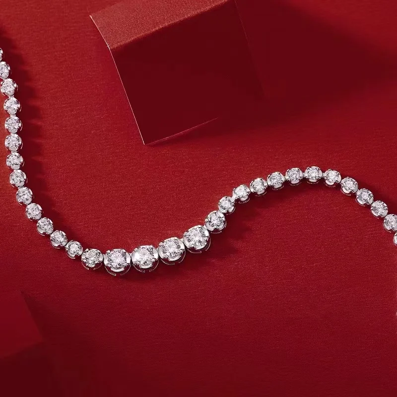 JIU ZUAN 3mm-5mm Full Luxury Moissanite Tennis Necklace 925 Sterling Silver Certified Size Gradient Diamond Neck Chain For Women