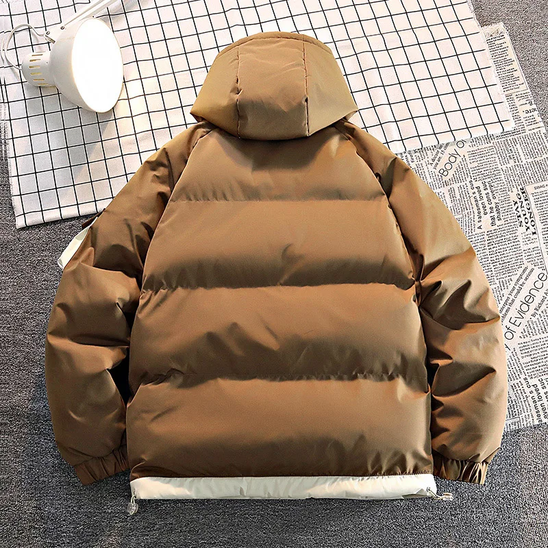 Winter Padded Jackets Men Outdoor Windproof Thicken Hooded Jackets Fashion Streetwear Hooded Parkas Warm Color-block Coats Teens