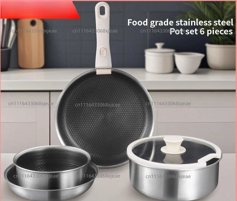 Stainless steel removable handle frying pan non-stick frying soup pan portable camping cookware set