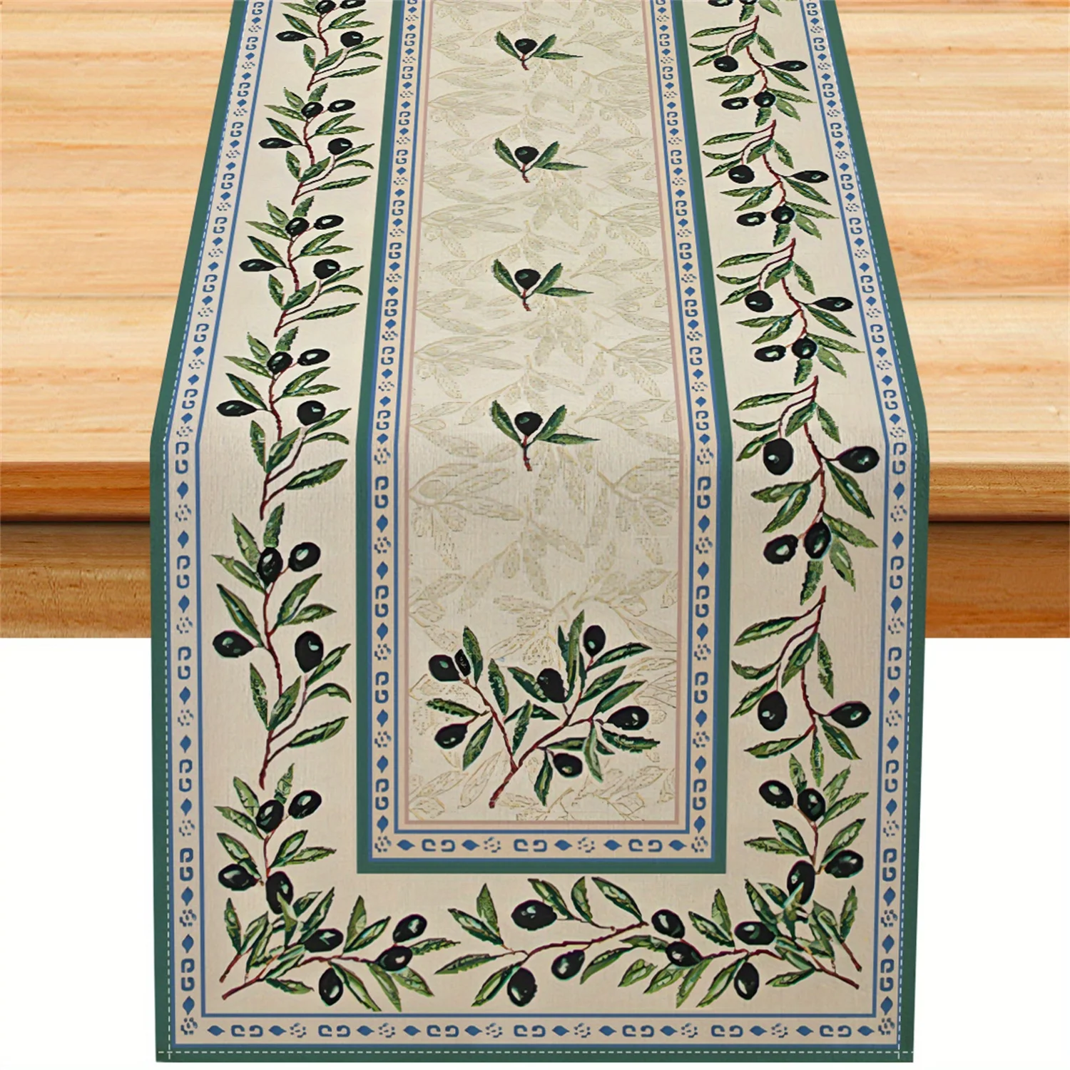 Olive Branch Print Linen Table Runner Holiday Party Decor Spring Summer Green Leaves Kitchen Dining Table Runner Home Decoration