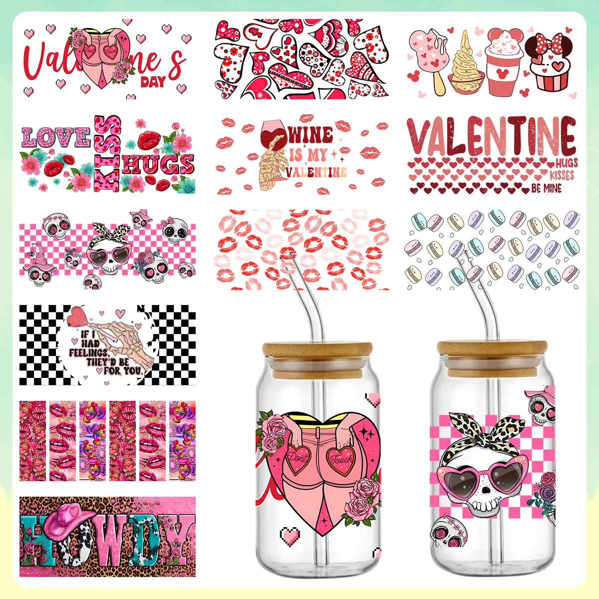 UV DTF Transfer Cartoon UV Transfer Sticker Crystal Clear Glass Toy Decoration Transfer Sticker Handbook Valentine's Day