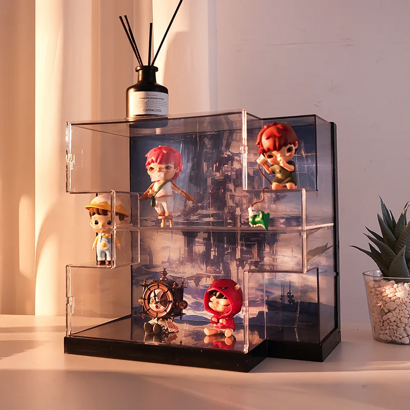 Blind Box Storage Box POP MART Display Rack Figure Box Display Cabinet Multifunctional Dust-proof Doll Storage Box with Light