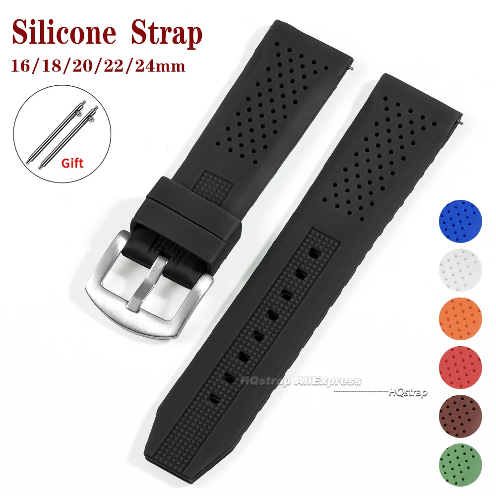 New Silicone Watch Strap 16mm 18mm 20mm 22mm 24mm Universal Porous Breathable Bracelet Quick Release Soft Wristband Accessories