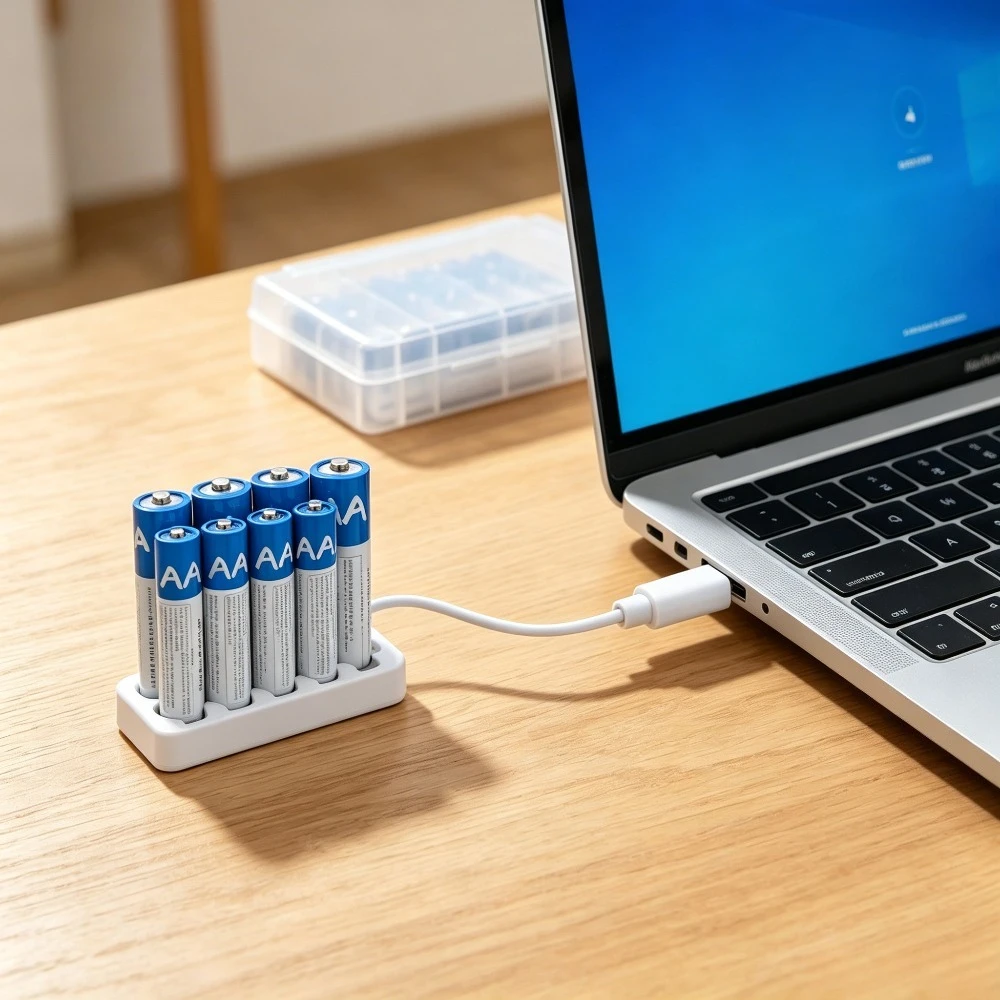 Rechargeable AAA Li-ion Batteries (4-Pack)  Ultra-Long Battery Life, Ideal for Rechargeable Devices Includes Charging Cable