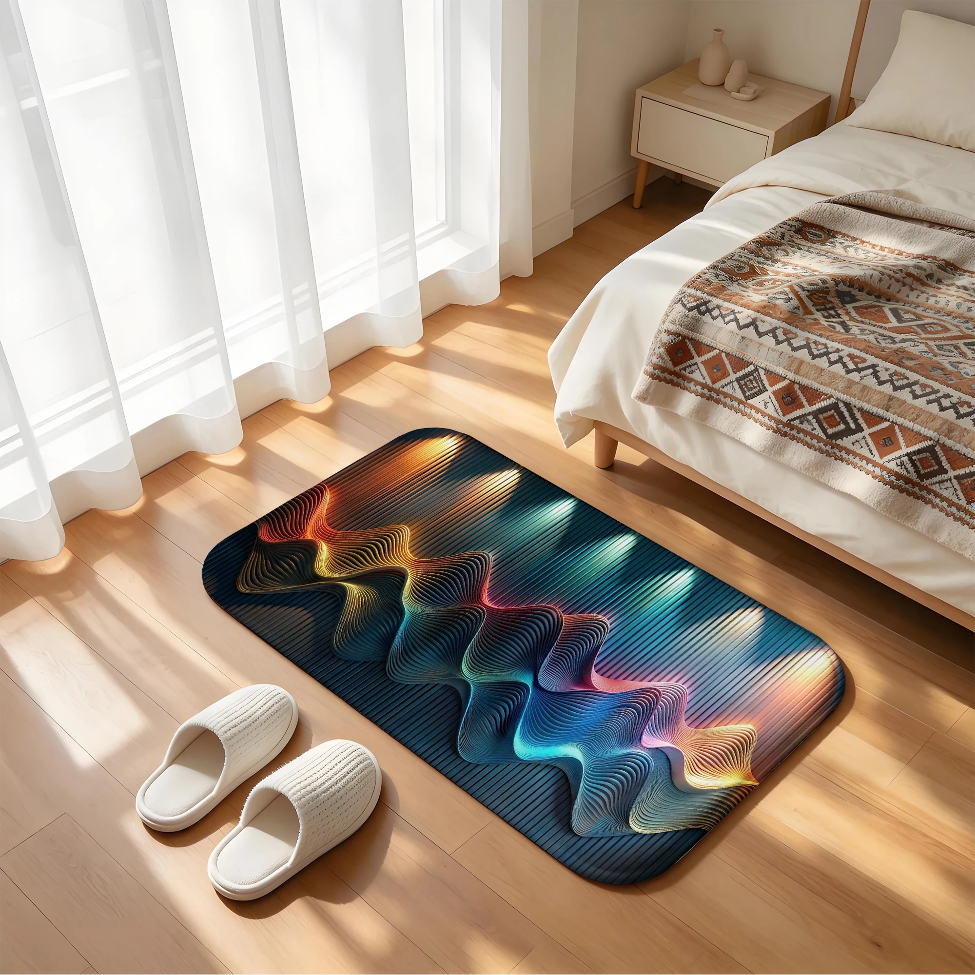 Abstract Fluid Art Bath Mat Colorful Wave Non-Slip Water Absorbent Bathroom Rug Soft Floor Carpet for Bathtub Shower