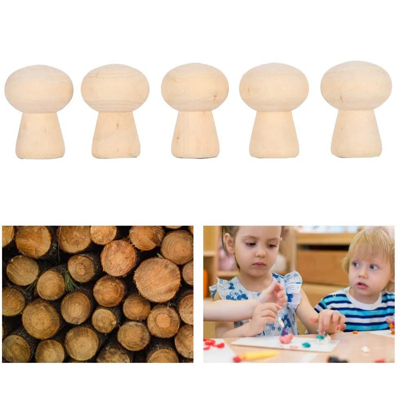 T84C-20Pcs de seta de madera sin terminar, cuerpos de muñeca con clavija de madera, forma de cabeza de seta, decoración DIY sin terminar para manualidades