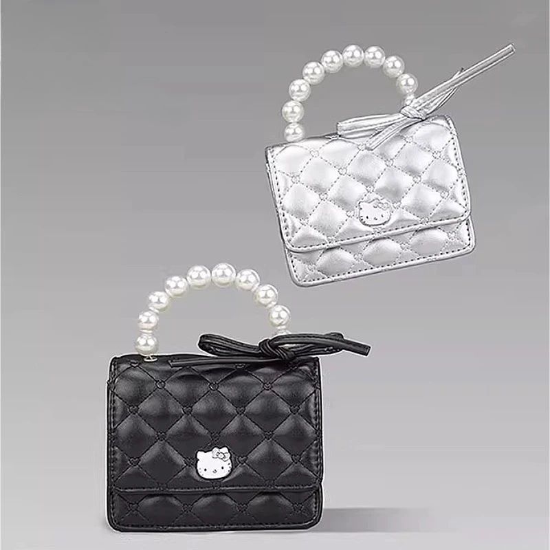 

Cute Hello Kitty Crossbody Bag with Pearl Accent & Chain Strap - Elegant Women's Fashion Handbag for Daily Use, Gift for Fans