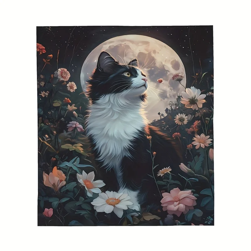 

Charming Cat Moon Flower Flannel Blanket - Suitable for Bedrooms, Dormitories, Cars, Outdoors, Sofas Travel,offices - Ideal Gift