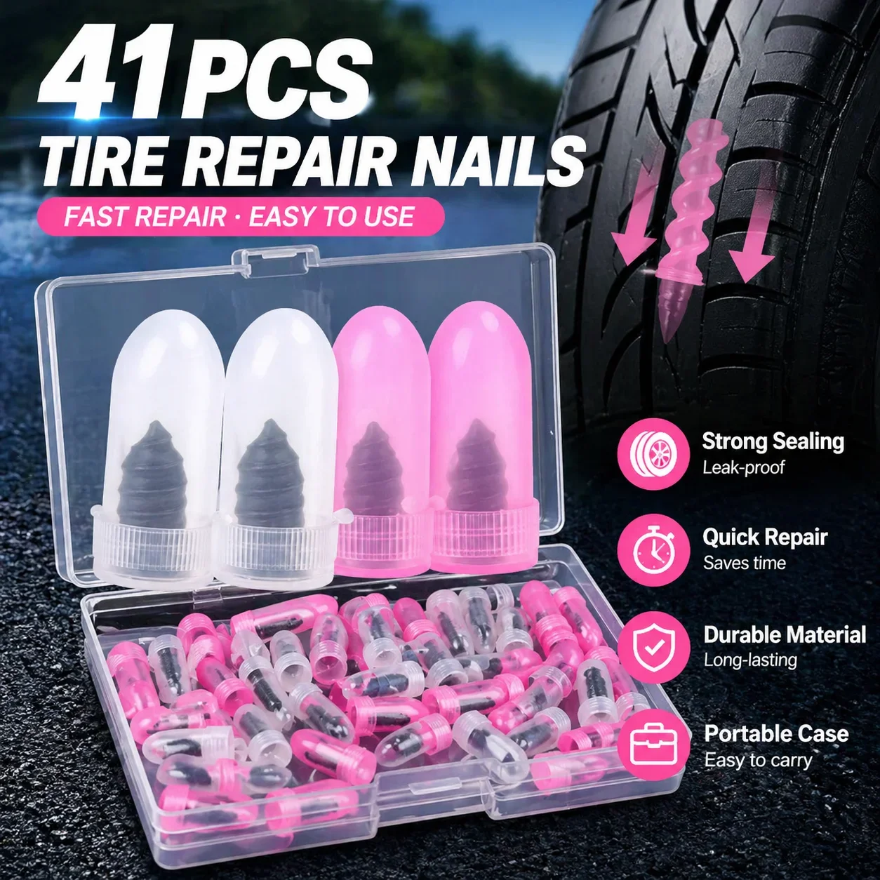 

21-41pcs Vacuum Film Nail Tire Repair Rubber Screws Puncture Plug Kit Car Motorcycle Scooter Truck Bike Wheels Emergency Tool