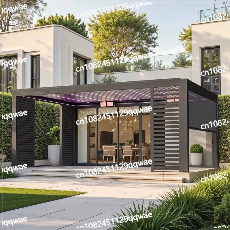 Modern aluminum outdoor waterproof louver roof gazebo with remote control for luxury terraces