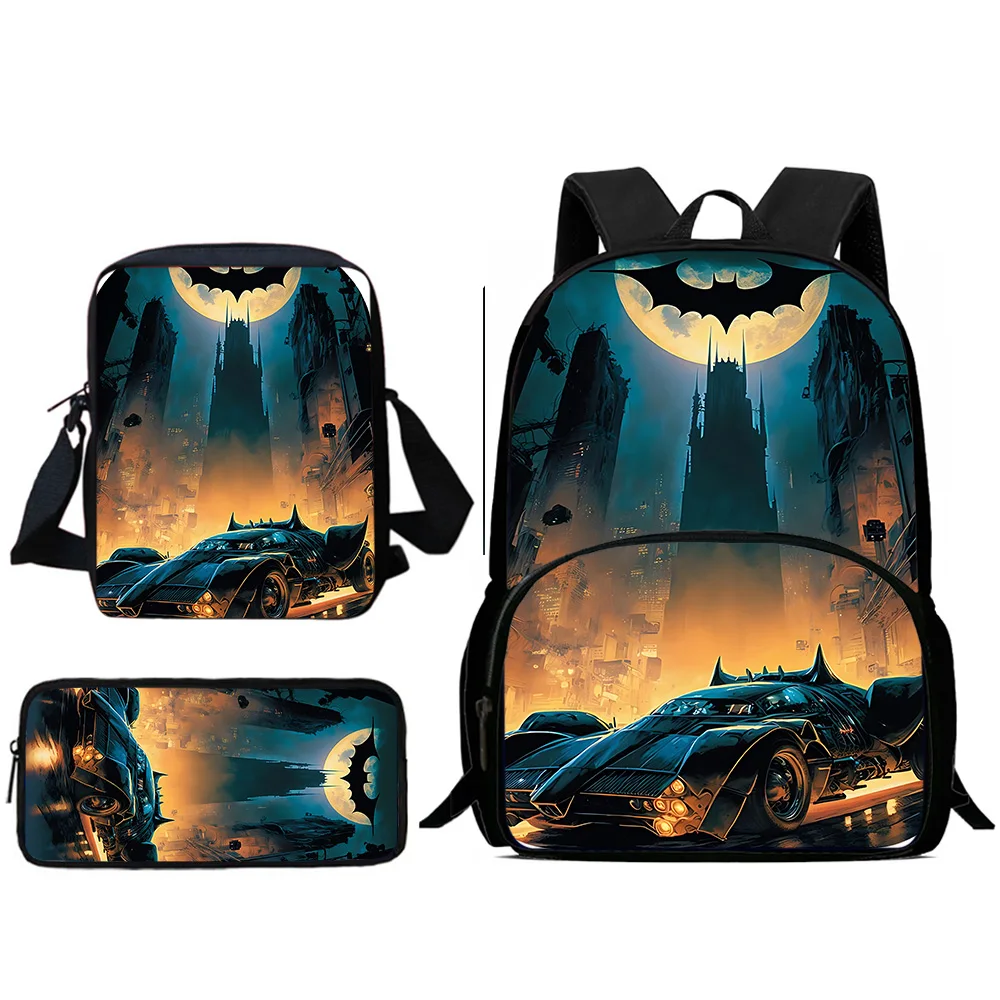 3 Stuks Set Anime Voor B-Batmans Kind Rugzakken Schoudertas Etui Leerling Grote Capaciteit Schooltassen Voor Jongens Meisjes Beste Cadeau