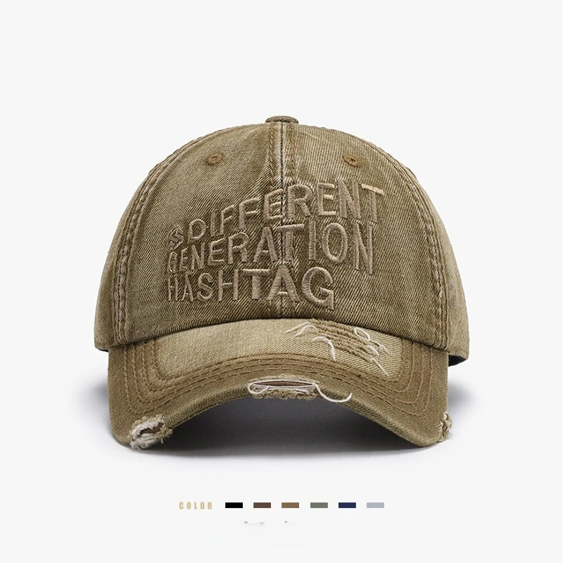 

Unisex Vintage hole Baseball Cap trend Washed Cotton Hats For Men Women Casual BLACK Letter Embroidery Cap Outdoor Sports Cap