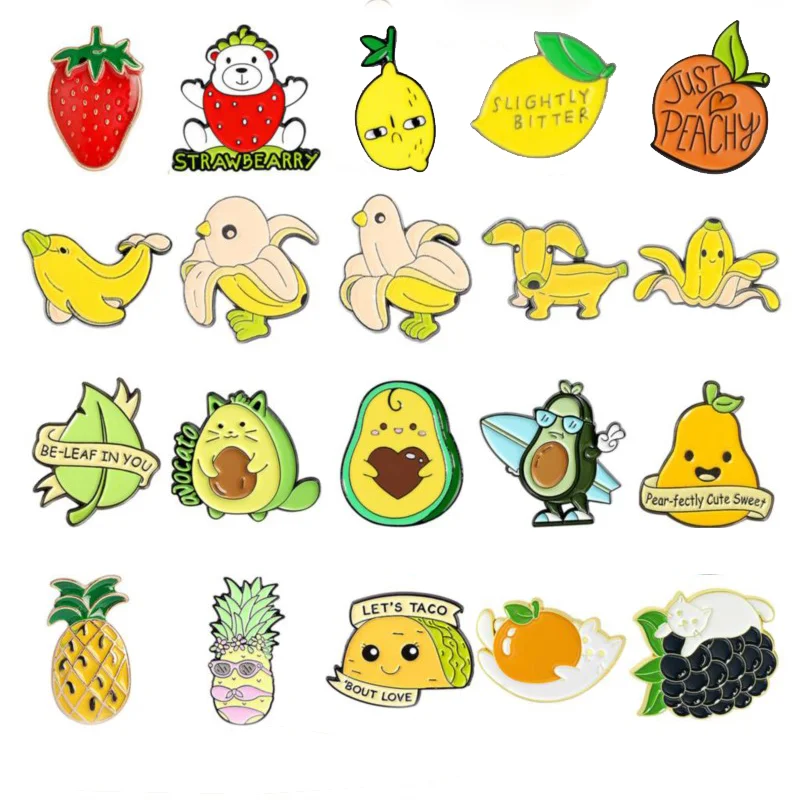 Fruit Brooch Avocado Grape Banana Strawberry Watermelon Kiwi Apple Orange Pineapple Accessories Backpack Brooch Lapel Pins