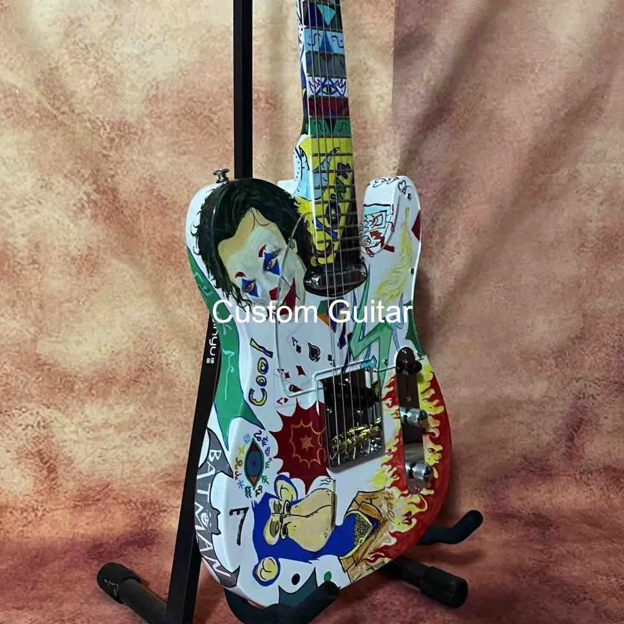 AMAZING Custom Hand Painted Vintage Electric Guitar Musical Instruments Fine Art Paintings