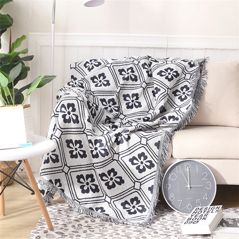 Boho Knitted Tassel Throw Blankets Navajo Throw Blanket Reversible Woven Cotton Home Decor Bedding Chair Couch Recliner Cover