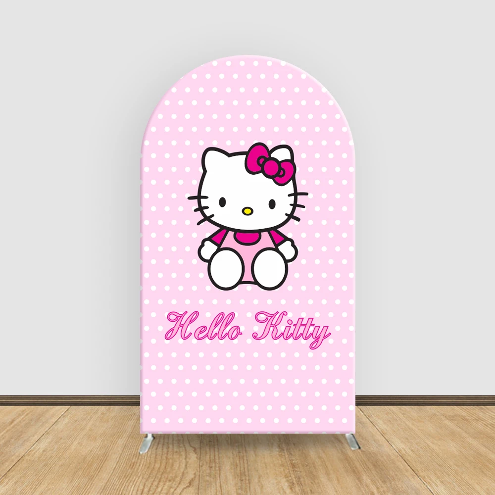 Fondo de arco de Hello Kitty, cubierta de Sanrio, tema rosa, cumpleaños de niña, Baby Shower, fondo de fotografía elástico rosa, decoraciones para fiesta