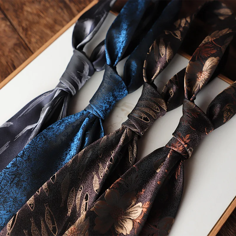 

2024 New Formal Blue Brown Flower Necktie 8cm Men's Business Silk Ties Banquet Suit Accessories Animal Fish Lion Neck Tie Cravat