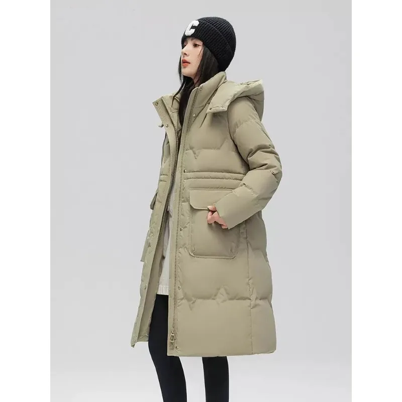 New Style Wintertime Intensification Coat Waist in Portability Cotton-padded Clothes Warm Women's Dress MIDI Style Large Size