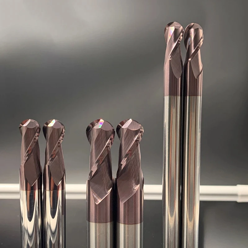 Bola Hidung Akhir Pabrik HRC62 Tungsten Karbida Pemotong CNC Router Bit R0.5 R0.75 R1,R1.25 R2 R3mm -R10mm 2 Seruling Karbida Slot Bor