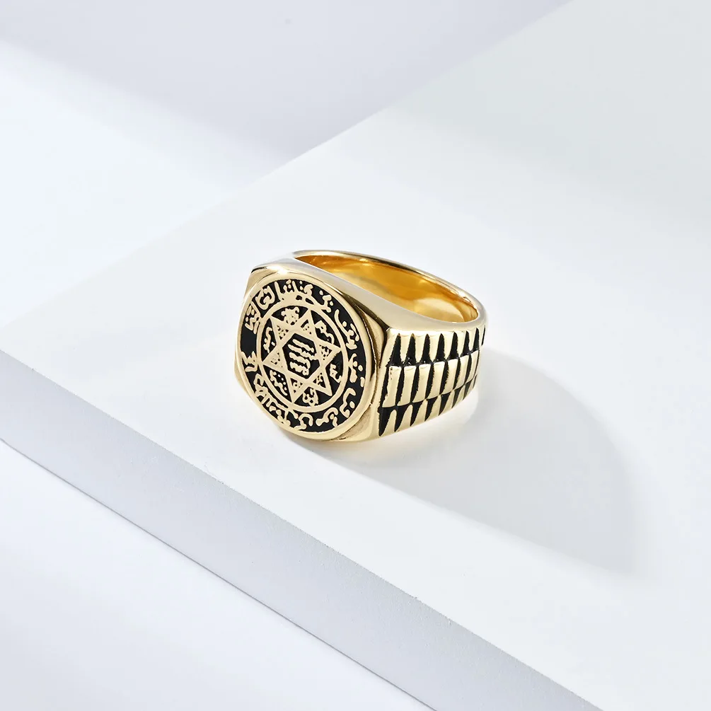 Seal Solomon Six-Pointed Star 12 Constellation Mens Womens Stainless Steel Talisman Health Prosperity Ring
