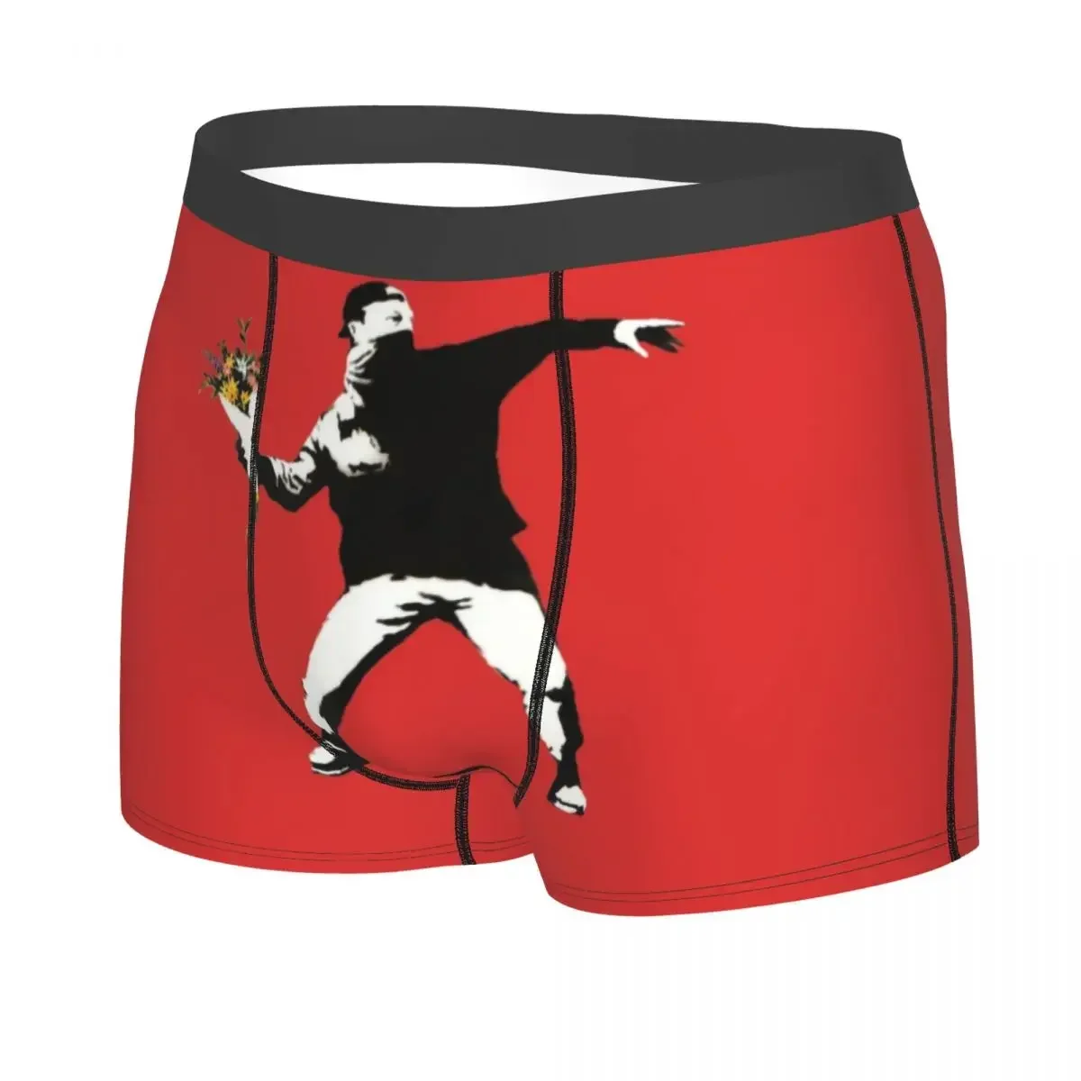 Custom Banksy Love Is In The Air Flower Thrower Boxers Shorts Men's Flower Bomber Briefs Underwear Funny Underpants