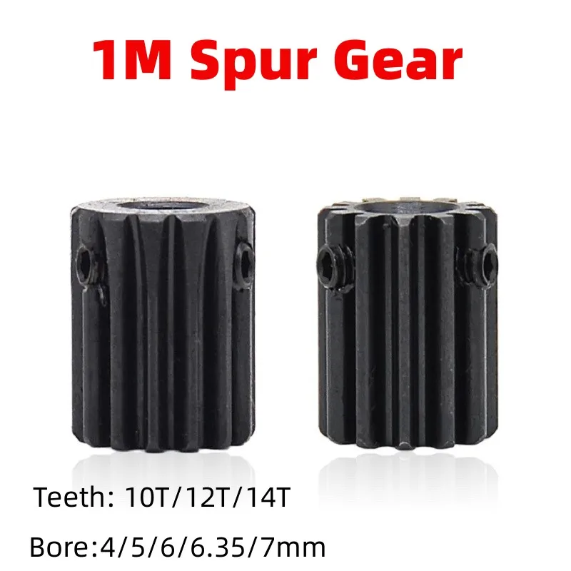 Mod 1 Pinion Gears 10T 12T 14T Bore 4 5 6 6.35 7mm 45# Steel Spur Gear Transmission Accessories Motor Parts