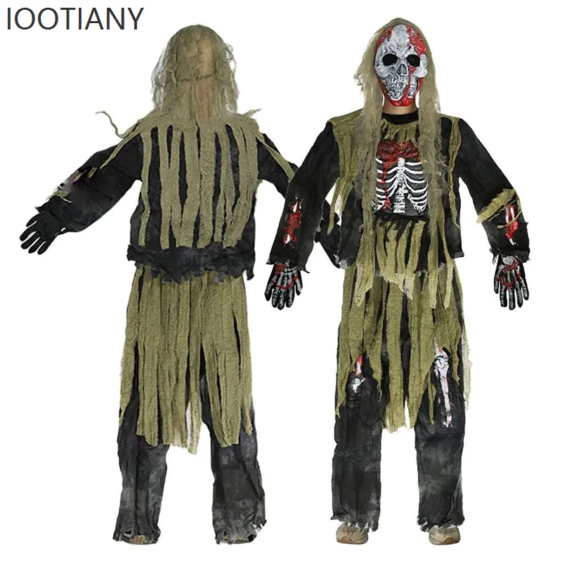 IOOTIANY 2025 nuevo disfraz de Horror para niño Burning Horror muerte disfraz de Halloween niños esqueleto Zombie Cosplay disfraz de escenario actuación