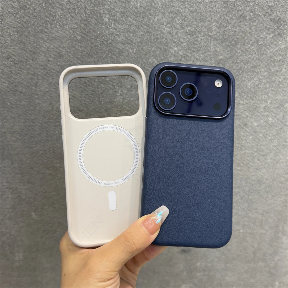 Luxury Business Slim Leather For Magsafe Case For iPhone Air 17 Pro Max 17pro Orange Magnetic Wireless Charge Shockproof Cover