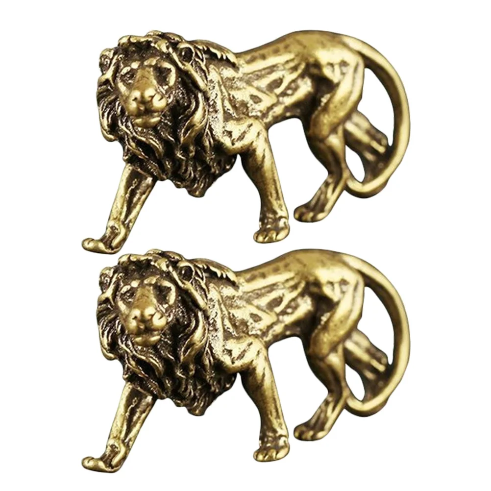 

2Pcs Brass Lion Decoration Sturdy Long-Lasting Chinese Style Household Gift Tabletop Adornment Feng Shui Lion Decor