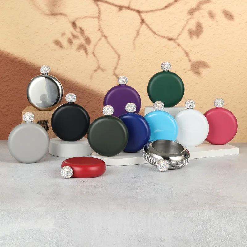 Juego de petaca de acero inoxidable con tapa de diamante AB multicolor, petaca de bolsillo, paquete de regalo, petaca de whisky con Alcohol, tapa de tornillo