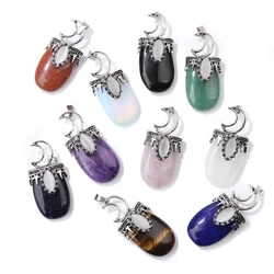 1pc Moon, tribal style pendant, natural stone,Tiger Eye,Jades,Crystal Stone Fashion Pendant Charm For Jewelry Making 26*52MM