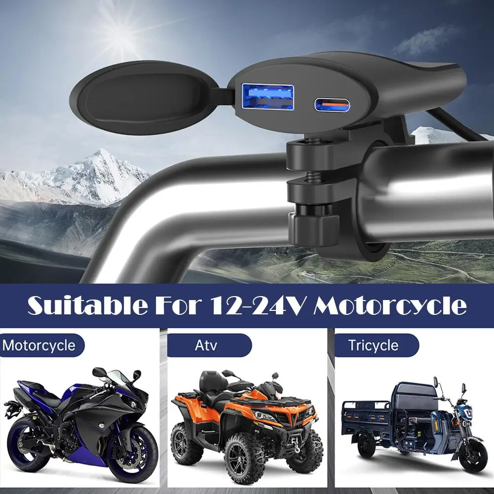 

30W USB-C Motorcycle Charger IP67 Waterproof Handlebar Mounting Bracket for Digital Camera & Phone Charging D0F6