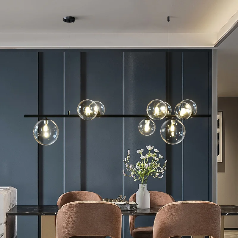 Modern Black Glass Chandelier For Dining Room Kitchen Bedroom Glass Ball Hanging Pendant Lamp Nordic Design Indoor Deco Light