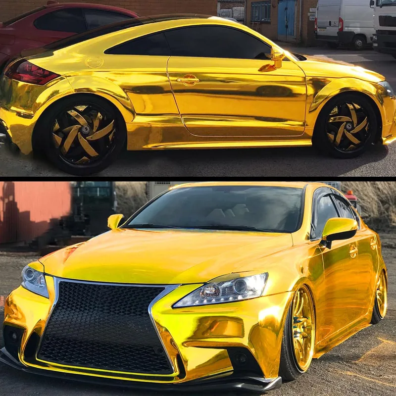Premium Stretchable Chrome Mirror Gold Vinyl Wrap Self Adhesive Car Sticker Wrapping