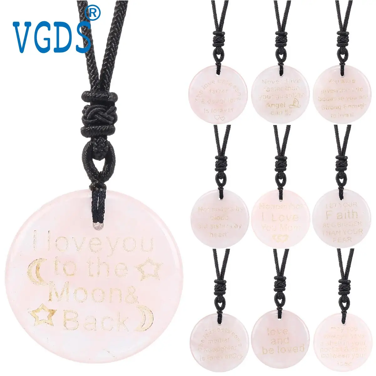 

Positive Energy Motivational Quotes Text Phrase Gift For Friend Family Natural Rose Quartz Inspirations Jewelry Necklace Pendant