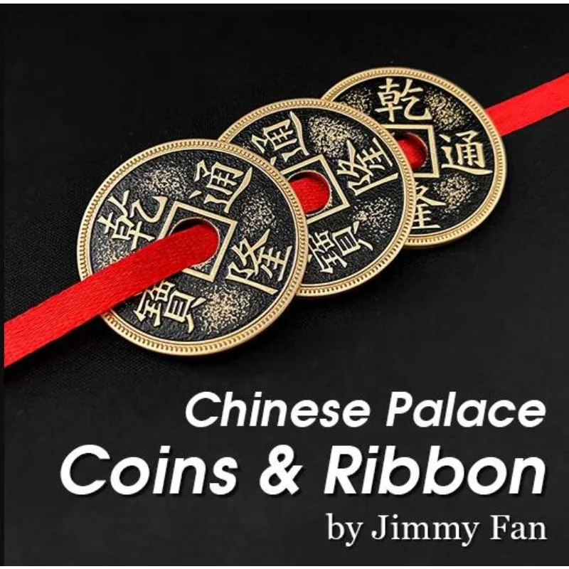 Chinese Coins and Ribbon Jimmy Fan Classic Coin Magic Tricks Illusions Close up Magic Charming Chinese Challenge Coin Vanishing