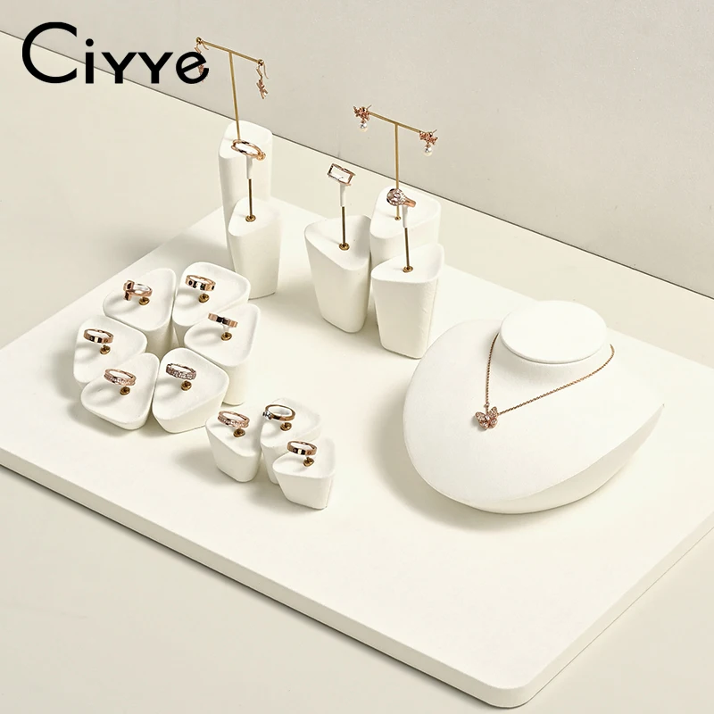 

Ciyye Beige High End Jewelry Display Props for Rings Earring Necklace Inverted Triangle Jewelry Display Stand Counter Exhibition