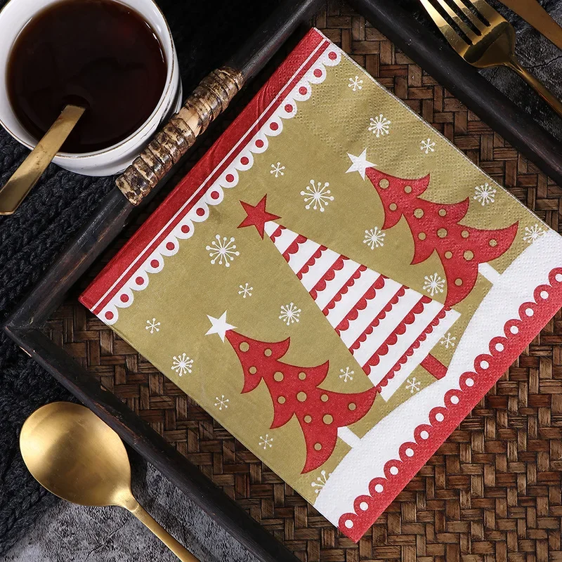 10/20pcs Christmas Series Atmosphere Decorative Paper Stage Cartoon Christmas Tree Printing Napkins Party Paper Towels Wholesale