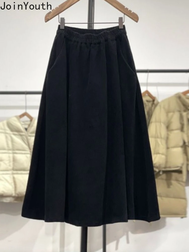 2024 Faldas Mujer De Moda Vintage Solid Color Skirts Women\'s Clothing High Waist Loose Jupe Korean Saia Thicked Corduroy Skirt