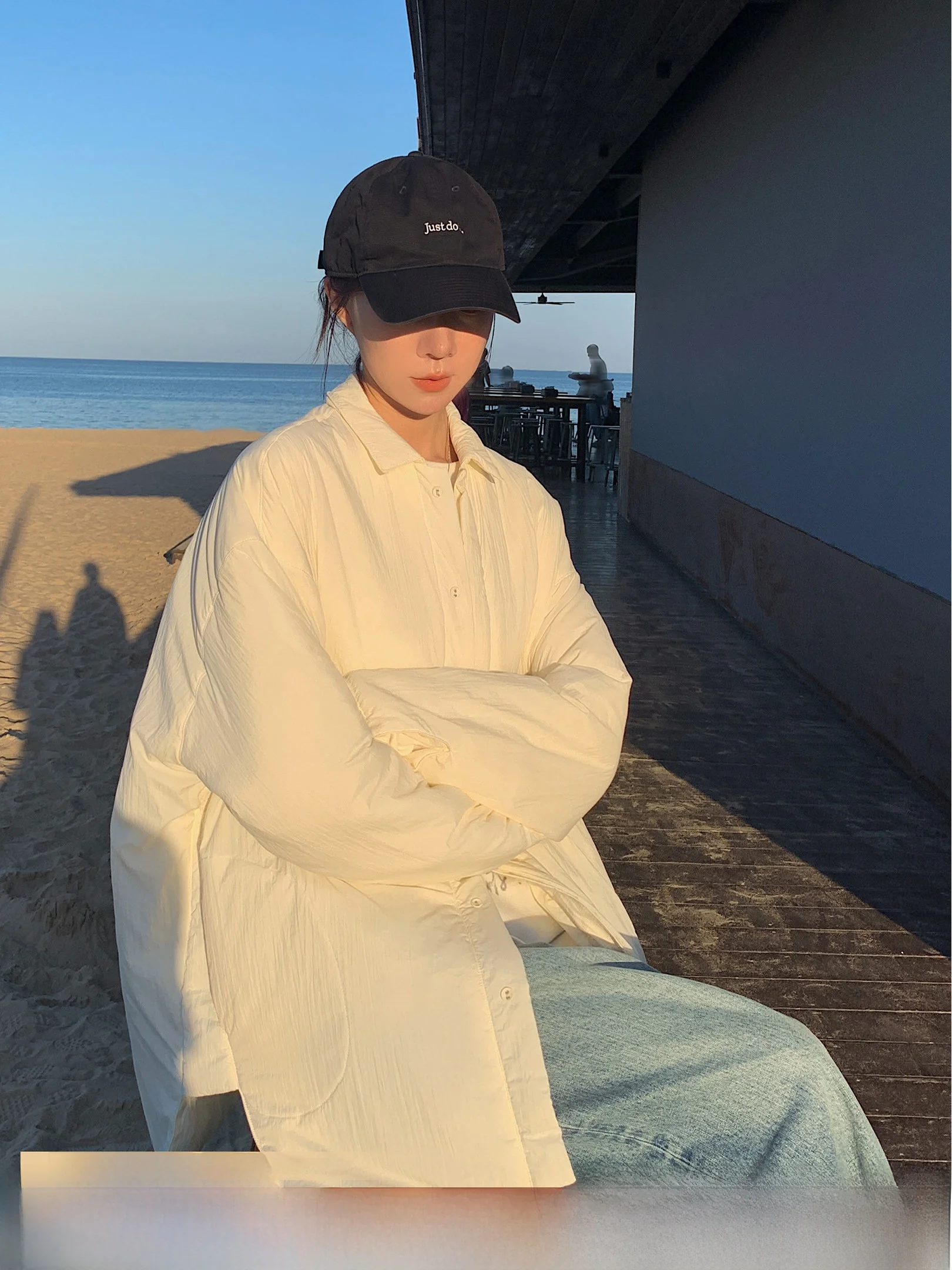 

Loose Women's Cotton Jaet Warmth Sandwich Cotton irt Sle Design Sense Fem Casual Wear Regular Sve Long Sve