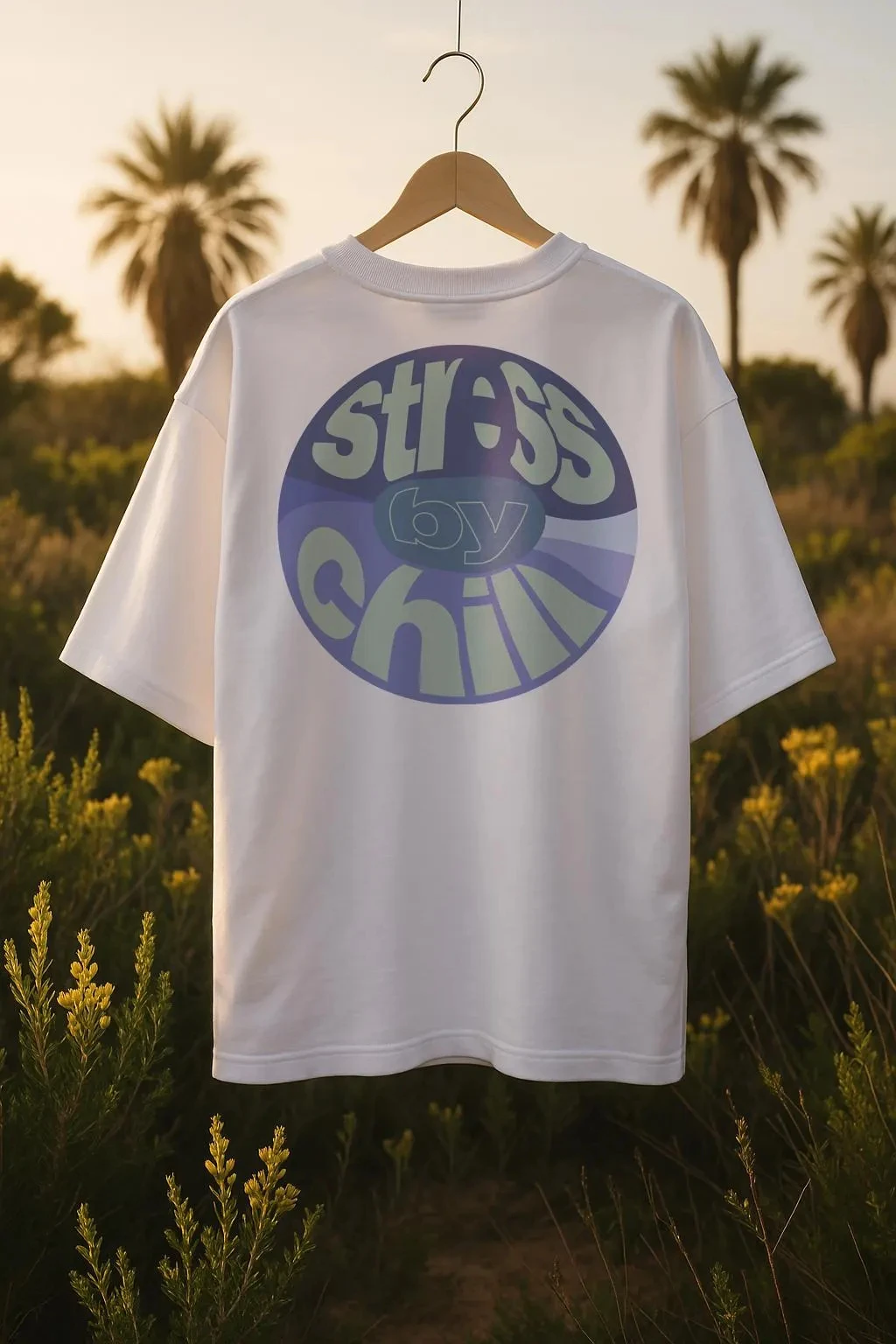 Oversized T-Shirt with Backprint Stress Chill Colorblocking Pastel Organic Cotton Shirt Summer T-shirt Unisex Streetware Funny
