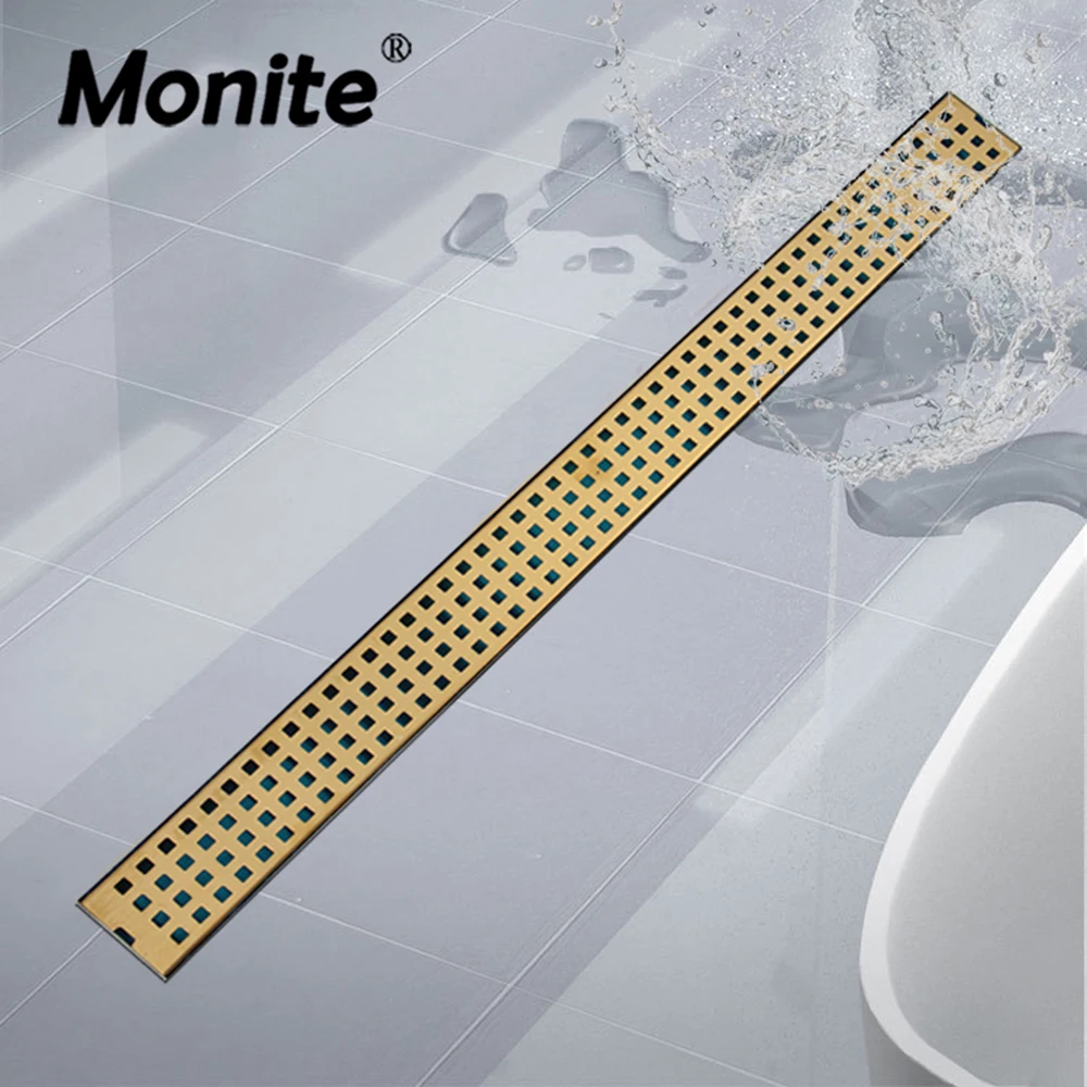 

Monited Golden Plated Bathroom Drains Rectangle Type 304 Stainless Steel Bathroom Linear Shower Floor Drain Srainer 700mm x 65mm