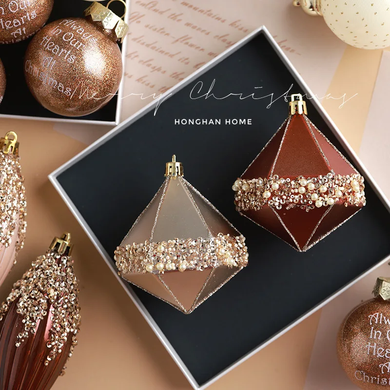 Special-shaped Christmas Ball Ornaments Bronze Champagne Christmas Tree Party Decoration New Year Christmas Spheres Pendant 2024