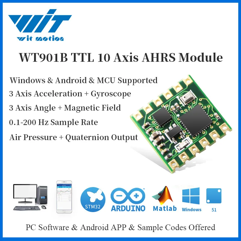 

WitMotion WT901B 10 Axis AHRS IMU Sensor Accelerometer + Gyroscope + Angle + Magnetometer + Barometer MPU9250 on PC/Android/MCU