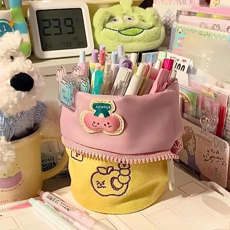 Japanese Simple Vertical Flip Pencil Case High Value Female Junior High School Students Large Capacity Pencil Stationery Storage